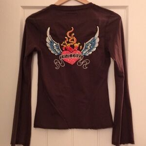 Soul Revival Long Sleeve Embroidered Cherish Brown Shirt Size Medium
